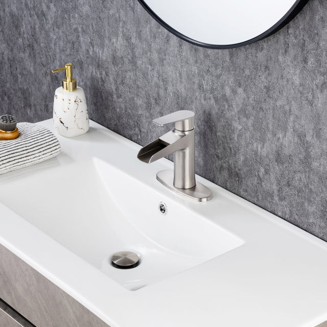 Waterfall Bathroom Faucet Bathroom Faucet with Pop Up Drain Single Handle One Hole or Three Holes Vanity Faucet Farmhouse RV Bathroom Vessel Basin Faucet Deck Mount