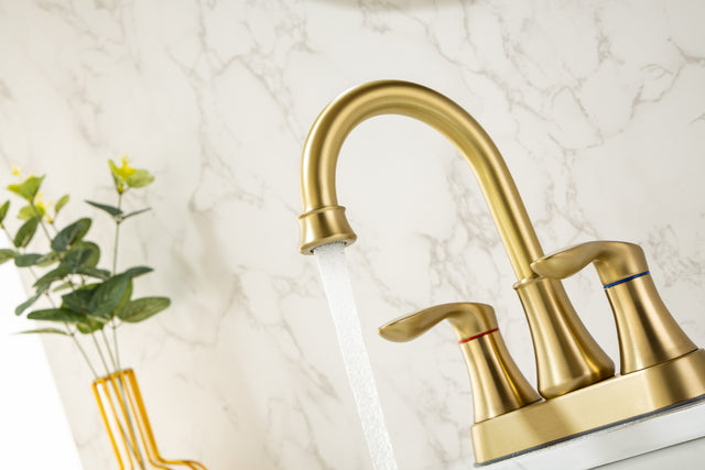 2-Handle Lavatory Faucet Brushed Nickel Bathroom Sink Faucet with Metal Pop-up Drain and Faucet Supply Lines