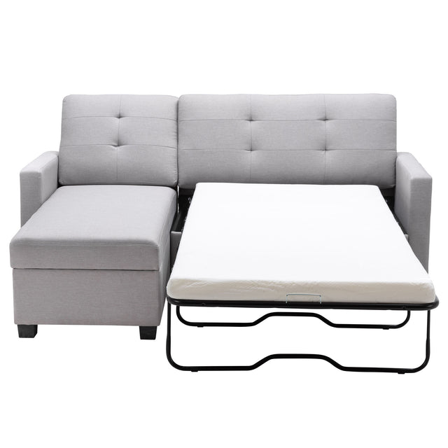 78.3" Convertible Sleeper Sofa Bed,Linen Pull Out Couch with Storage Chaise,Sleeper Counch with Memory Foam Mattress for Small Space Living Room Bedroom Office,Light Gray