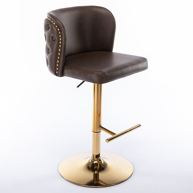 A&A Furniture,Swivel Barstools Adjusatble Seat Height, Modern PU Upholstered Bar Stools with the whole Back Tufted, for Home Pub and Kitchen Island(Brown, Set of 2)