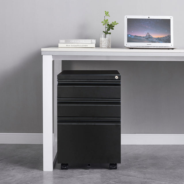 3 Drawer File Cabinet with Lock, Steel Mobile Filing Cabinet on Anti-tilt Wheels, Rolling Locking Office Cabinets Under Desk for Legal/Letter Size