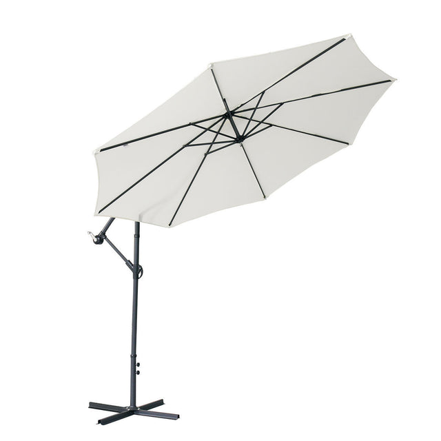 360-Degree Rotation Cantilever Hanging Patio Umbrella with Extra-large Canopy for Outdoor Use, Beige