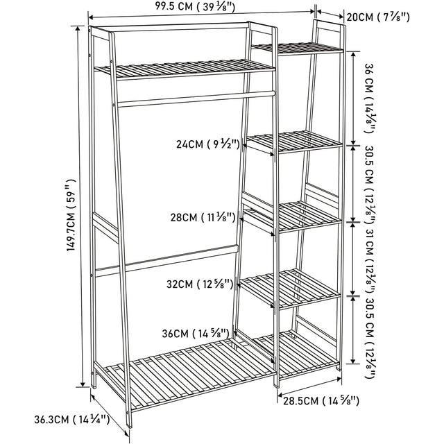 Clothes Rack,Clothes Rack with Shelves,Freestanding Closet Organizer for Living Bedroom Room Kitchen Bathroom Entryway Office Storage Shelves Clothes Hanging Rack,CR-538 Black