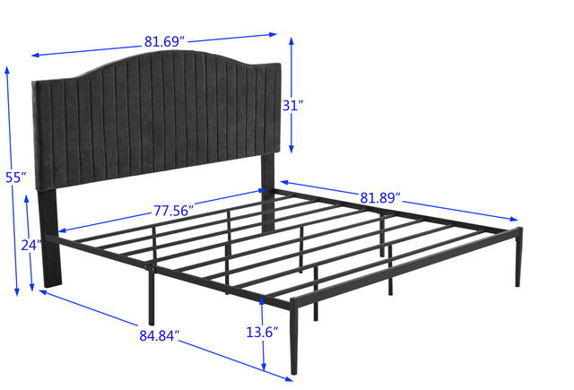 B111 King bed Beautiful line stripe cushion headboard Strong iron frame with high temperature paint