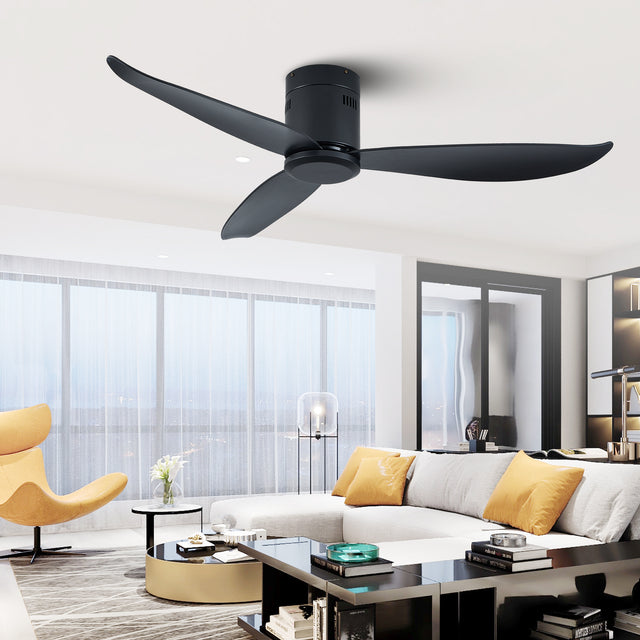 52" Low Profile Ceiling Fan No Light, Black Flush Mount Ceiling Fans without Lights (Not allowed to sell on Amazon)