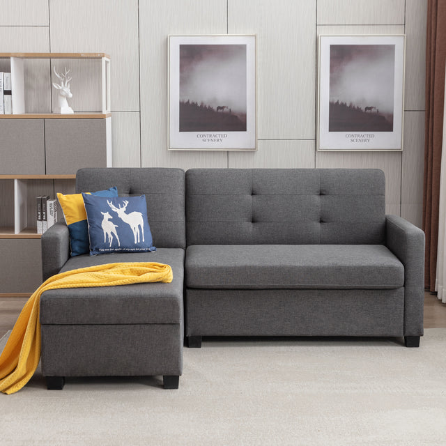 78.3" Convertible Sleeper Sofa Bed,Linen Pull Out Couch with Storage Chaise,Sleeper Counch with Memory Foam Mattress for Small Space Living Room Bedroom Office,Gray