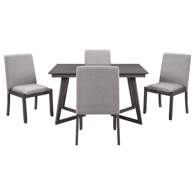 TOPMAX 5-Piece Dining Set, Wood Rectangular Table with 4 Linen Fabric Chairs, Gray