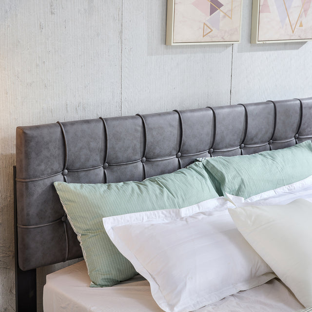 King Size Bed Frame, Tech cloth Upholstered Platform Bed Frame with Adjustable Headboard, Square Stitched Button Tech cloth Mattress Foundation with Wood Slats, Easy Assembly, No Box Spring Needed