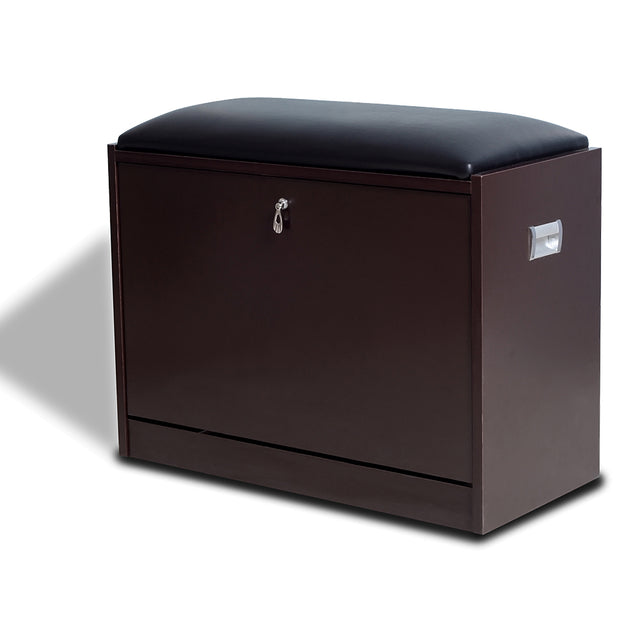 Living room shoe bench with PU seat,small size shoe cabinet,brown finish
