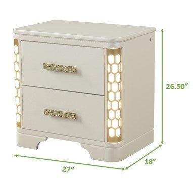 Jasmine King 6 Pc Unique LED Vanity Bedroom Set made with Wood in Beige