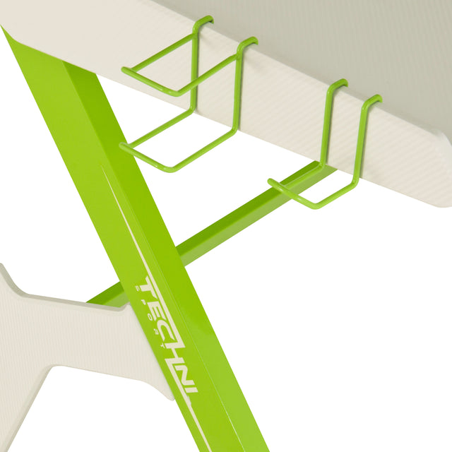 Techni Sport Ergonomic Computer Gaming Desk Workstation with Cupholder & Headphone Hook, Green
