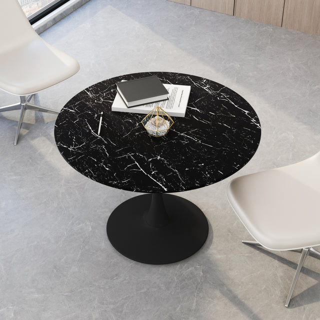 42.12"Modern Round Dining Table with Printed Black Marble Table Top,Metal Base Dining Table, End Table Leisure Coffee Table