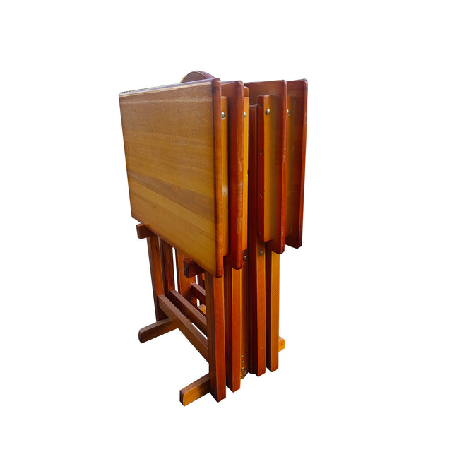 Folding Trays with Storage Rack,Snack Table - Set of 4,honey