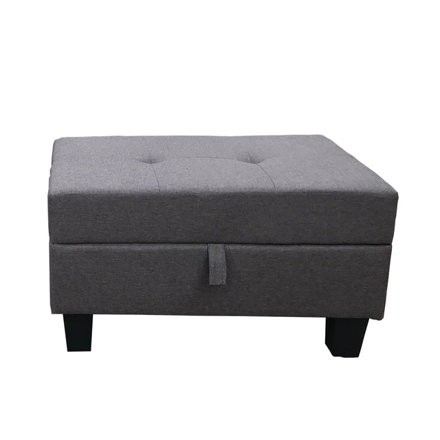 STORAGE OTTOMAN/BENCH,GRAY FAUX LINEN