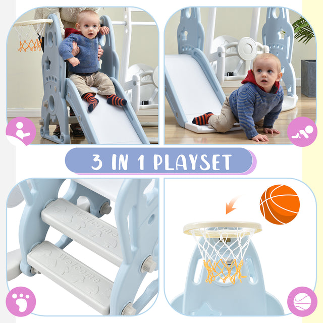 Toddler Slide and Swing Set 3 in 1, Kids Playground Climber Swing Playset with Basketball Hoops Freestanding Combination Indoor & Outdoor