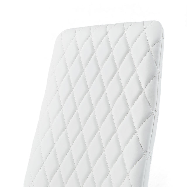 White modern minimalist dining chair fireproof leather sprayed metal pipe diamond grid pattern restaurant home conference chair set of 6