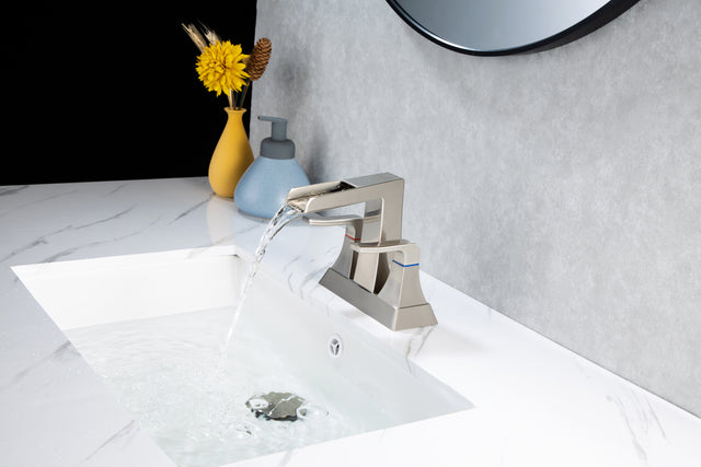 2-Handle Lavatory Faucet Brushed Nickel Bathroom Sink Faucet with Metal Pop-up Drain and Faucet Supply Lines