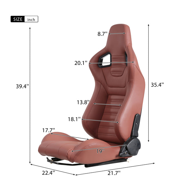 2-Piece Ergonomic Racing Seats with Adjustable Double Slides,PVC Racing Simulator Game seats,Brick Red