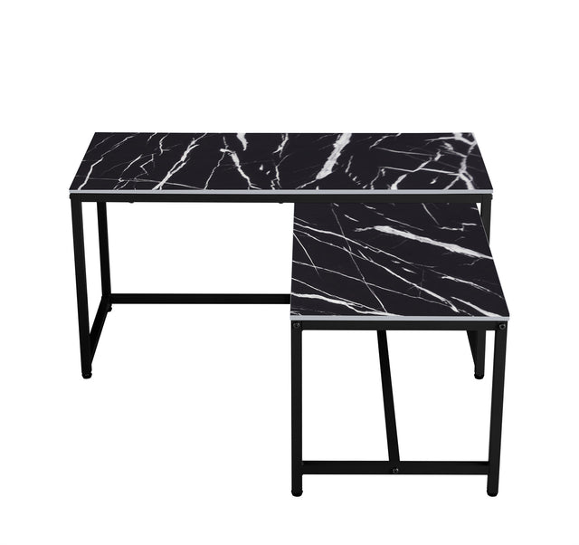 Modern Nesting Coffee Tables Set, Marble BLACK, 2pc