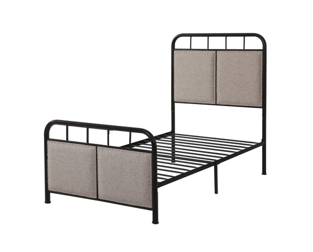 Twin Size Linen Upholstered Platform Metal Bed Frame with fabric Headboard and Footboard