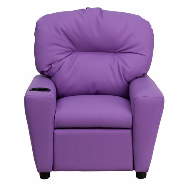 Offex Contemporary Vinyl Kids Recliner with Cup Holder - Lavender