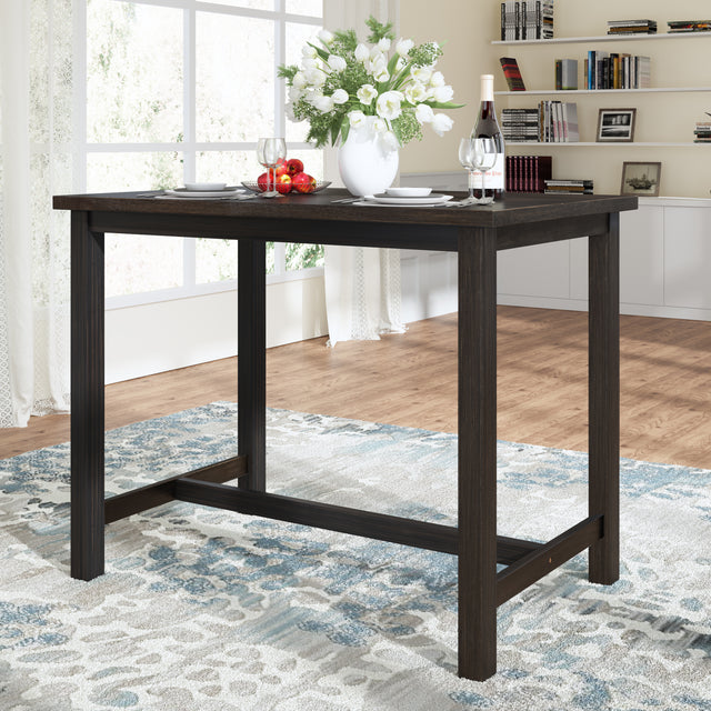 TOPMAX 3 Pieces Rustic Wooden Counter Height Dining Table Set with 2 Upholstered Benches for Small Places, Espresso+ Beige