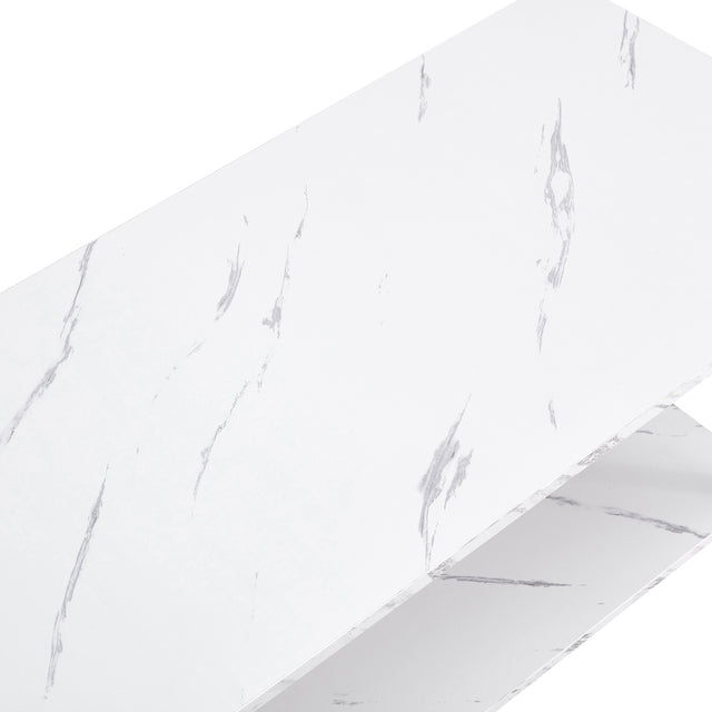 D&N Coffee Table, 2 Layers 1.5cm Thick Marble MDF Rectangle 39.37" L Tabletop Iron Coffee Table , Dining Room, Coffee Shop, Resterant, White Top, Gold Leg