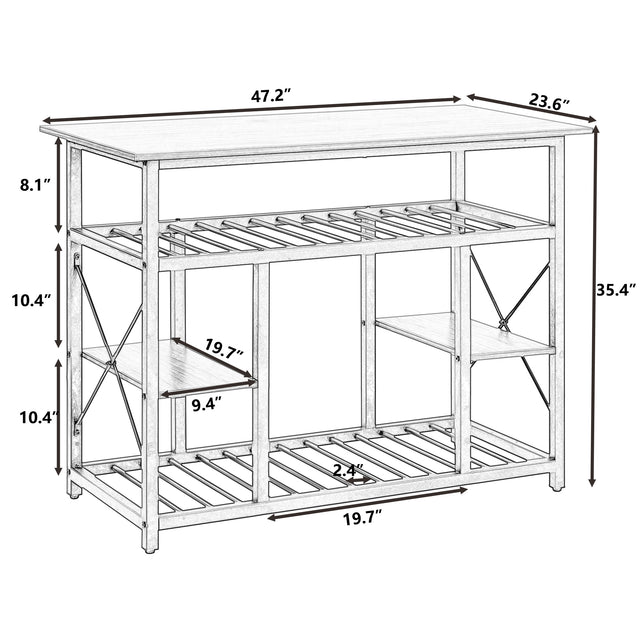 TOPMAX Multifunctional Counter Height Kitchen Dining Room Prep Table Kitchen Island, Kitchen Rack with Large Worktop, Console Side Table for Living Room, Faux Marble Tabletop