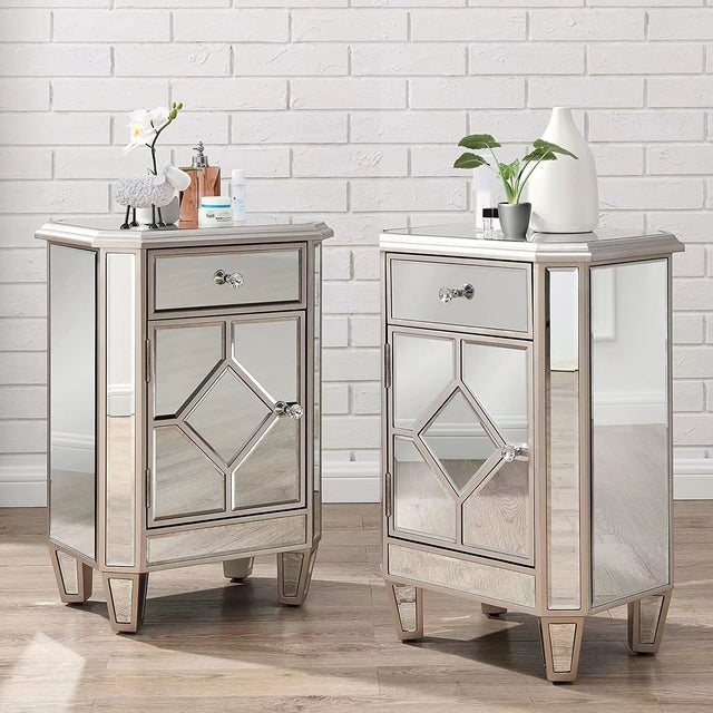 Champagne color mirror single pull single door small side cabinet, multi -function bedside cabinet