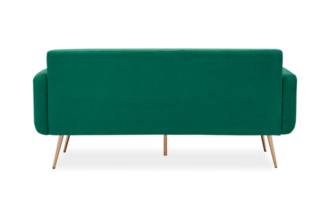 Modern green velvet sand living room sofa with midfoot and two throw pillows
