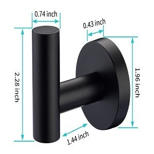 Bathroom Towel Hook, Shower Hook Wall Mounted SUS 304 Stainless Steel, Modern Hand Towel Hook Matte Black, Robe Coat Clothes Hook Round for Kitchen Garage Hotel, 2 Pack.