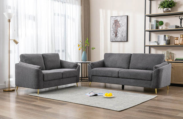 Contemporary 1pc Loveseat Dark Gray with Gold Metal Legs Plywood Pocket Springs and Foam Casual Living Room Furniture