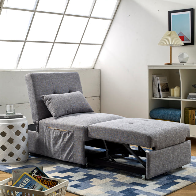 Folding Ottoman Sleeper Sofa Bed, 4 in 1 Function, Work as Ottoman, Chair ,Sofa Bed and Chaise Lounge for Small Space Living, Grey (44” x 26” x 33”H)