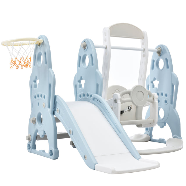 Toddler Slide and Swing Set 3 in 1, Kids Playground Climber Swing Playset with Basketball Hoops Freestanding Combination Indoor & Outdoor