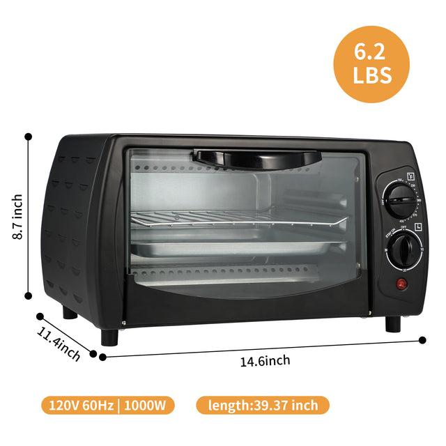 Simple Deluxe Countertop Toaster, Oven & Pizza Maker, Toaster Oven, Exquisite 4-Slice Capacity, 9 L, Black/ Matte Stainless