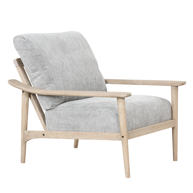 【EAT 3.10】Mid Century Modern Chair with Solid Wood Frame,Arm Chair with Vertical Slatted Back,Thick Pad Upholstered Accent Chair for Living Room, Bedroom, Belcony, Natural