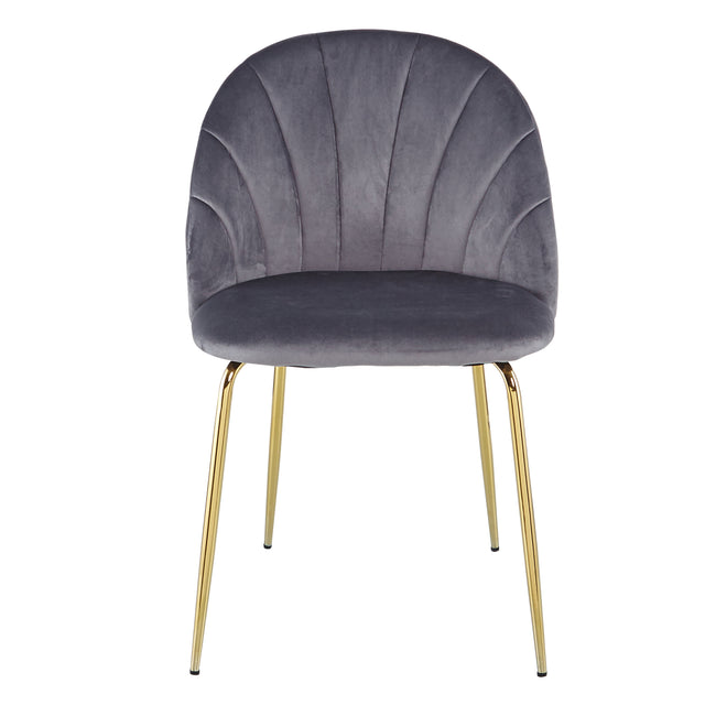 Modern Grey dining chair(set of 2 ) with iron tube golden legs, velvet cushions and comfortable backrest,(N.W 10.582 Ibs / 1piece ) suitable for dining room, living room, cafe, simple structure.