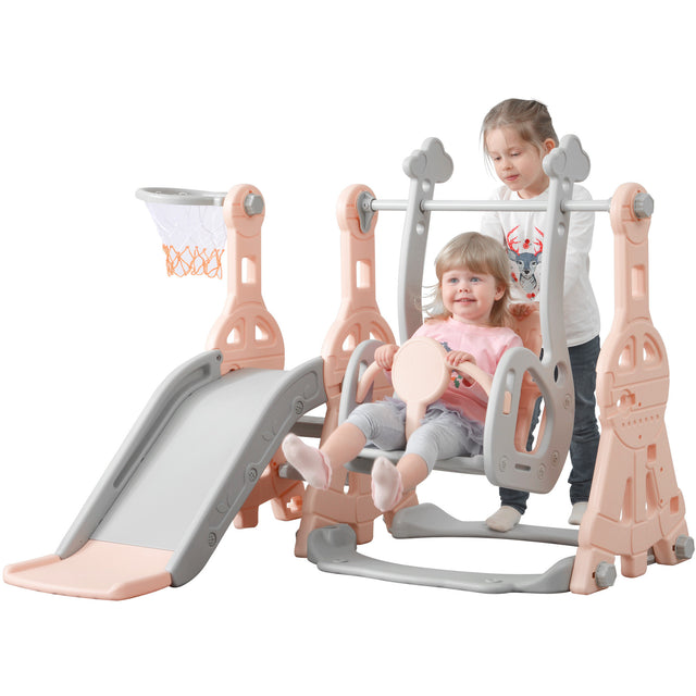 Toddler Slide and Swing Set 3 in 1, Kids Playground Climber Swing Playset with Basketball Hoops Freestanding Combination Indoor & Outdoor