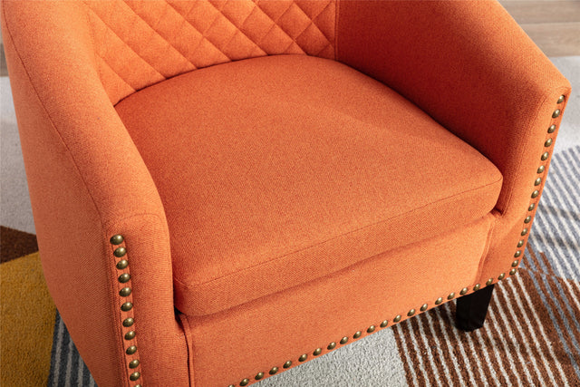 COOLMORE accent Barrel chair living room chair with nailheads and solid wood legs Orange linen