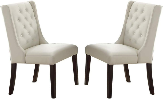 Modern Faux Leather White Tufted Set of 2 Chairs Dining Seat Chair