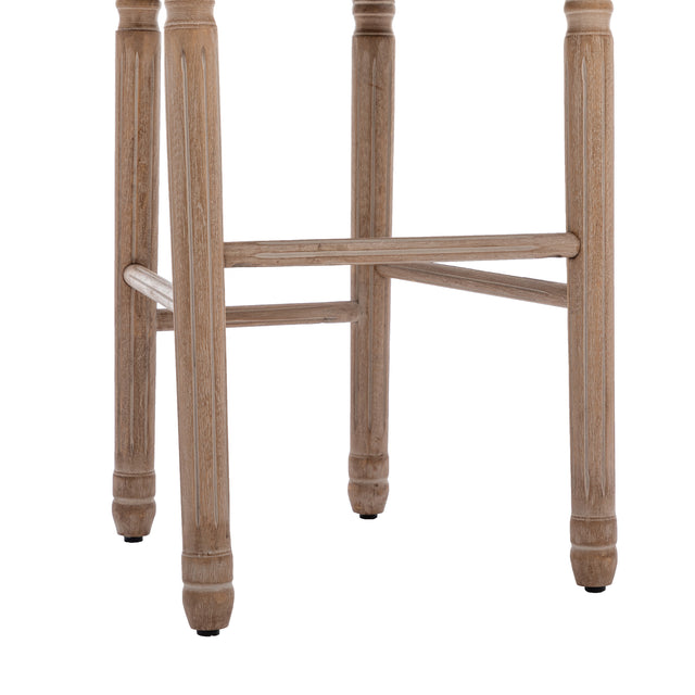 Hengming French Country Wooden Barstools With Upholstered Seating , Beige and Natural ,Set of 2