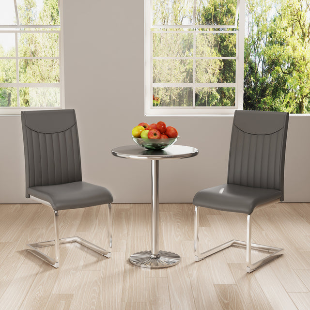 Modern Dining Plating leg Dining chair Chair, PU Leather High Back Cushion Side Chair with Vertical stripe backrest pattern for Dining Room Kitchen Vanity Patio Office Chair (Set of 2) (Grey+PU)