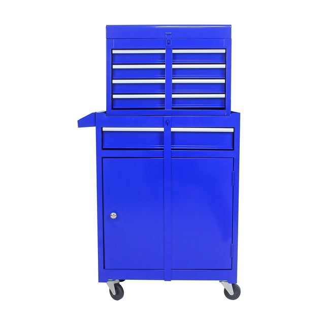 Detachable 5 Drawer Tool Chest with Bottom Cabinet and one Adjustable Shelf--Blue