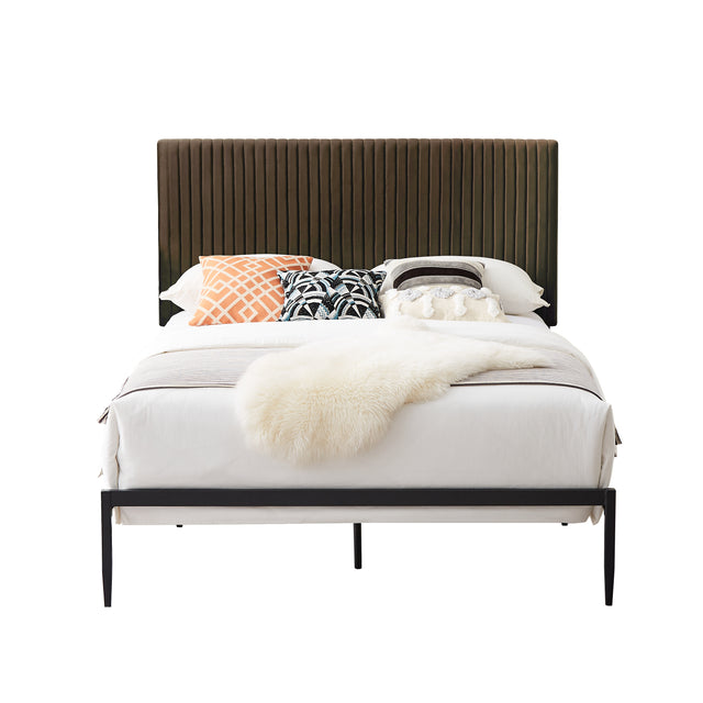 B110 Queen bed Beautiful line stripe cushion headboard Strong iron frame with high temperature paint