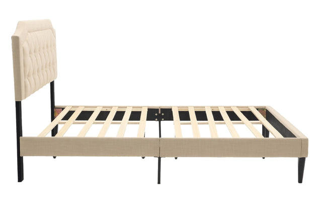 Modern Linene Beige Curved Upholstered Bed (Queen)