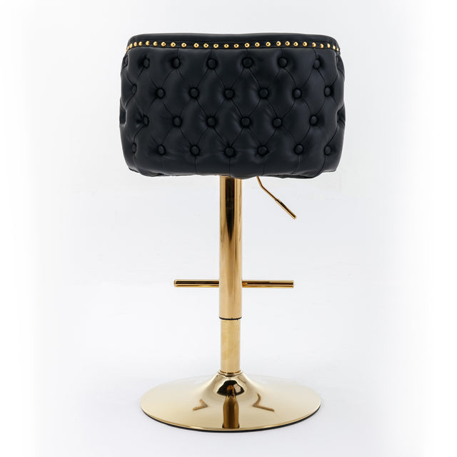 A&A Furniture,Swivel Barstools Adjusatble Seat Height, Modern PU Upholstered Bar Stools with the whole Back Tufted, for Home Pub and Kitchen Island(Black, Set of 2)