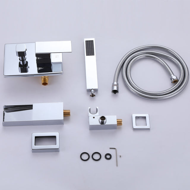 TrustMade Pressure-Balance Waterfall Single Handle Wall Mount Tub Faucet with Hand Shower, Chrome - 2W01