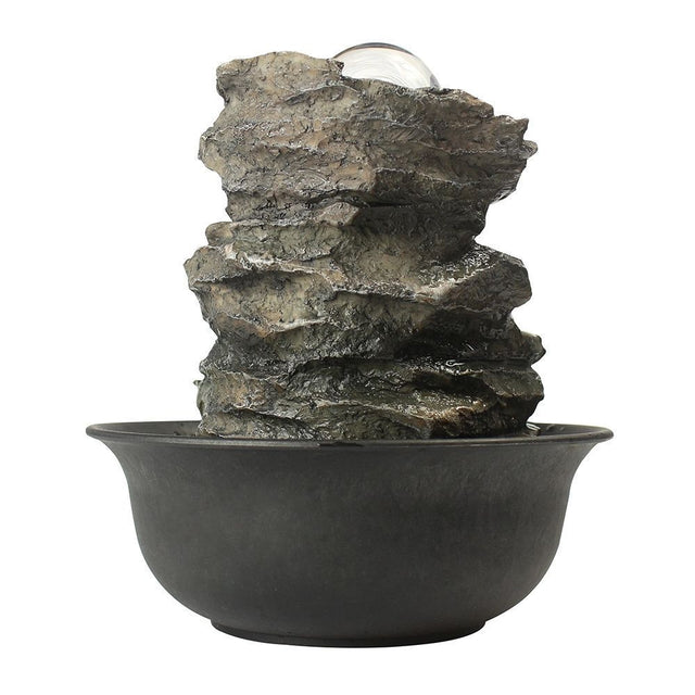 8.3inches Rock Cascading Tabletop Water Fountain with LED Lights & Crystal Ball for Home Office Bedroom Relaxation