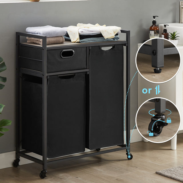 JHX Laundry Basket, Laundry Hamper with Drawer, 2 Laundry Sorter, with 2 Bags, 1 Storage Rack, (Grey,28.15’’L*13’’W*35.8’’H)