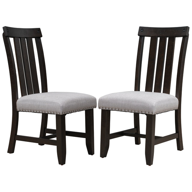 TREXM Set of 2 Fabric Upholstered Dining Chairs with Sliver Nails and Solid Wood Legs (Espresso)